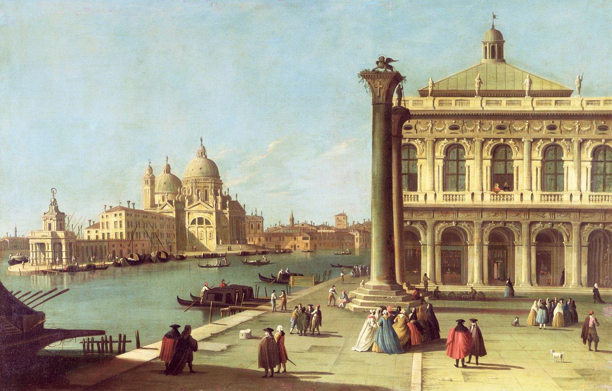 Sisäänkäynti Venetsian Grand Canalille, Piazzettalle ja Santa Maria della Saluten kirkolle tekijältä G. Canaletto