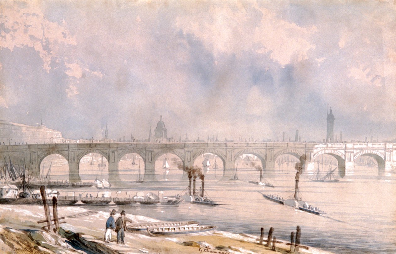 "Waterloon silta, katselee kohti kaupunkia", Lontoo, 1847 tekijältä G Chaumont