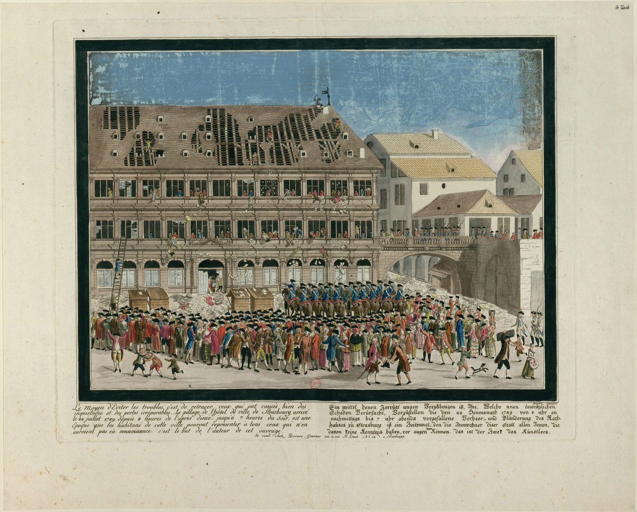 Päivä 21. heinäkuuta 1789. Strasbourgin kaupungintalon myrsky 21. heinäkuuta 1789, n. 1790. tekijältä G. Devere