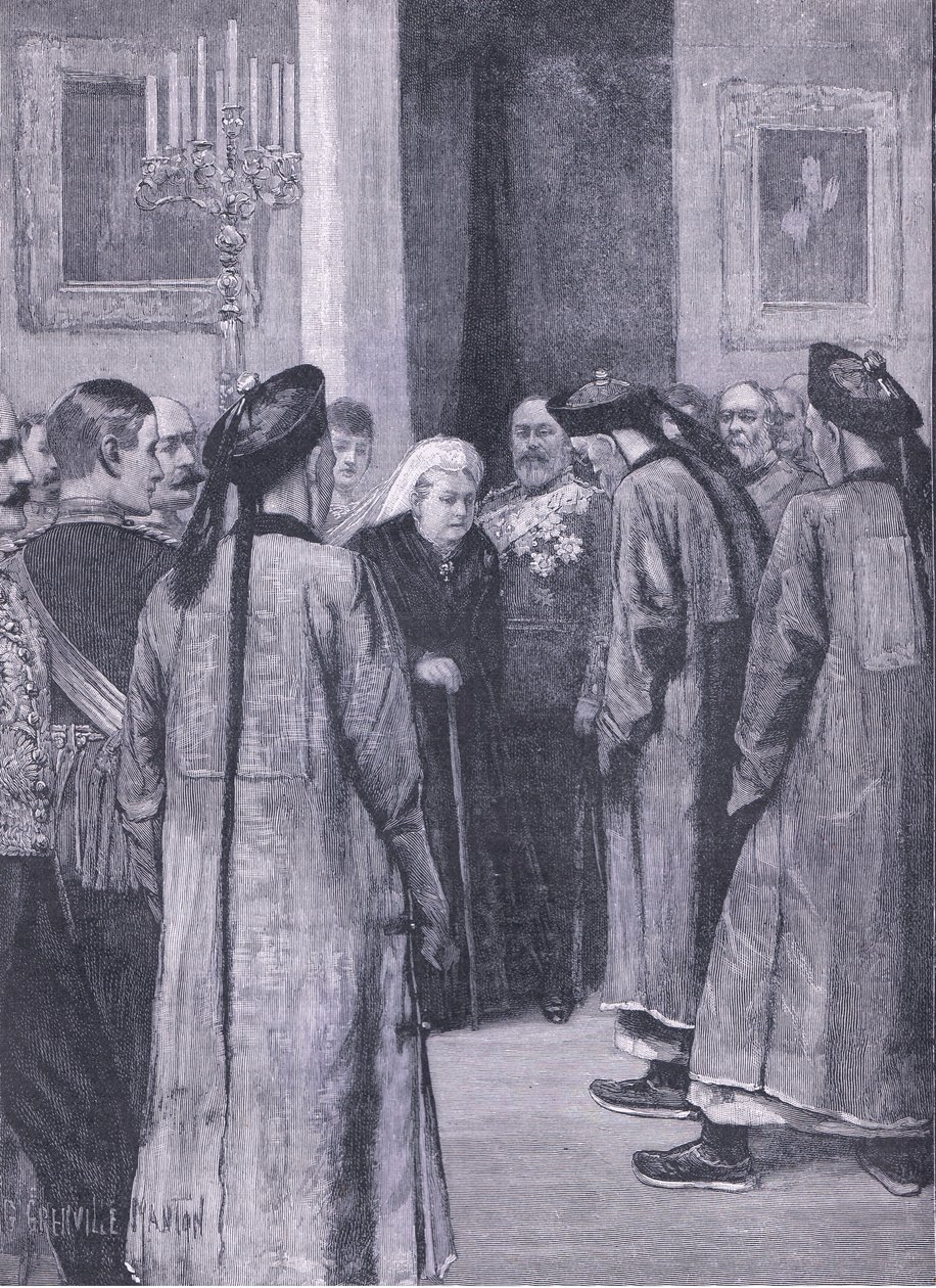 Li Hung-Changin vierailu kuningattaren luo Osbornessa, kuvitus Cassellsin Englannin historiasta, 1900-luku tekijältä G. Grenville Manton