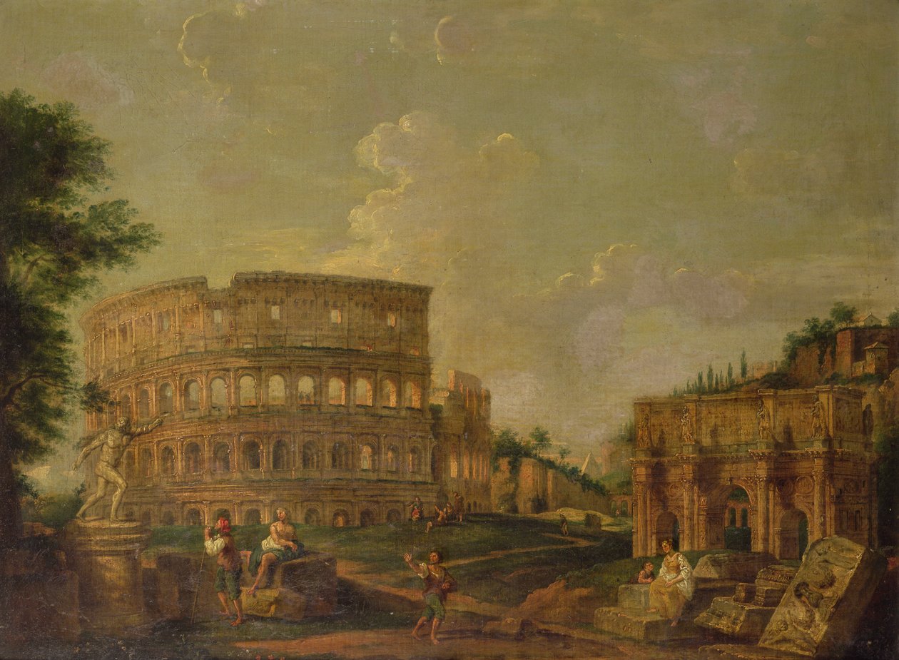 Colosseum ja Konstantinuksen kaari, n. 1730 (öljy kankaalle) tekijältä G. P. (attr. to) Pannini or Panini