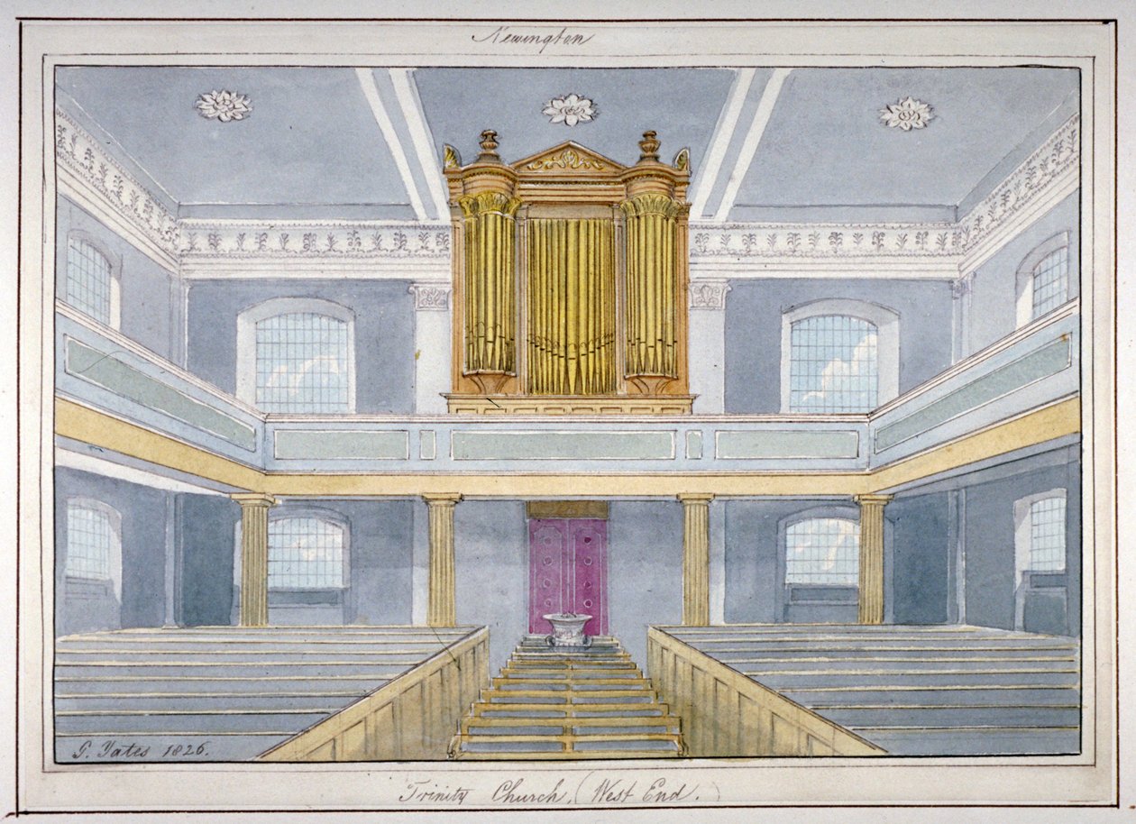 Holy Trinity Churchin sisustus, Newington, Southwark, Lontoo, 1826 tekijältä G Yates