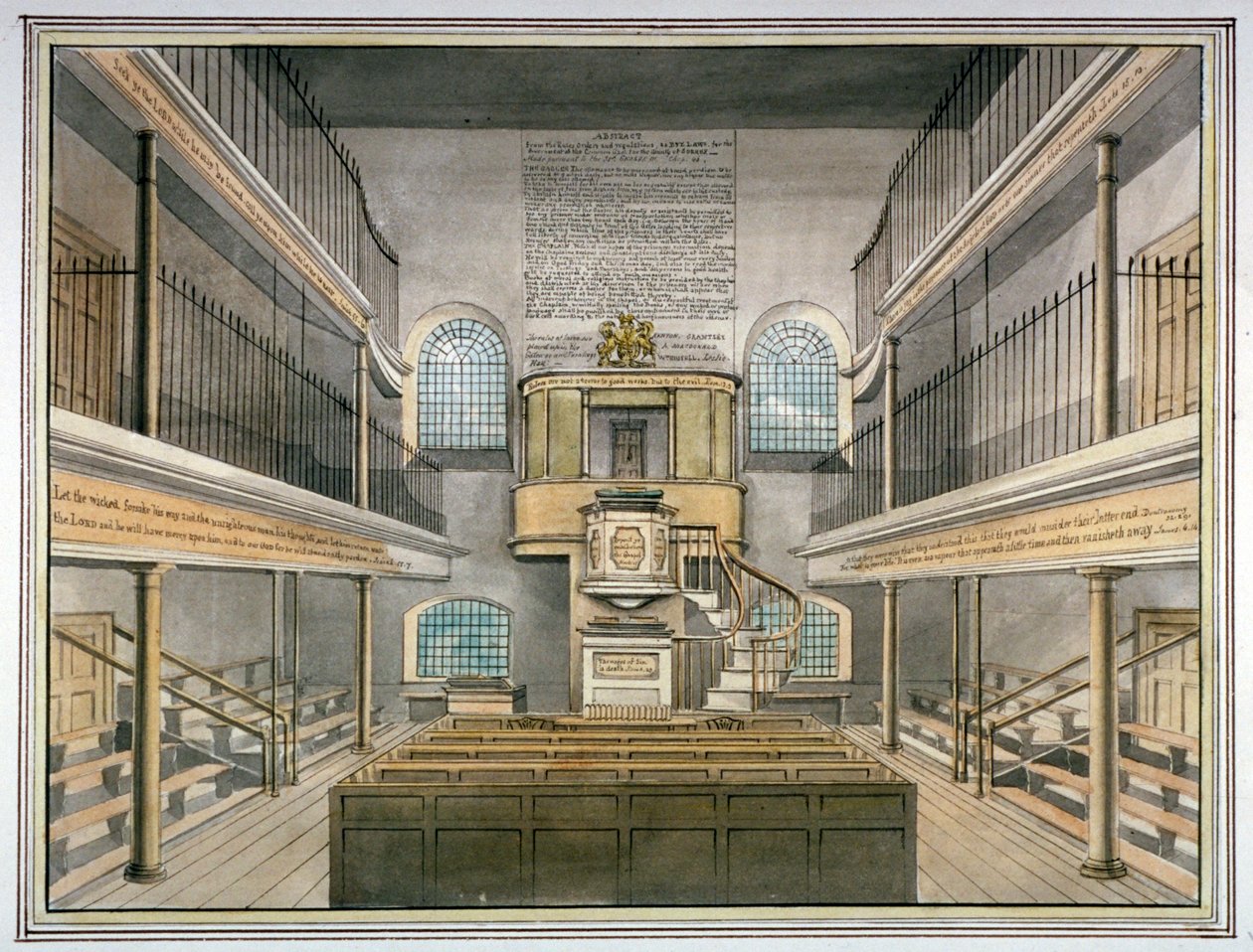 Kappelin sisäkuva, Horsemonger Lane Prison, Union Road, Southwark, Lontoo, 1826 tekijältä G Yates