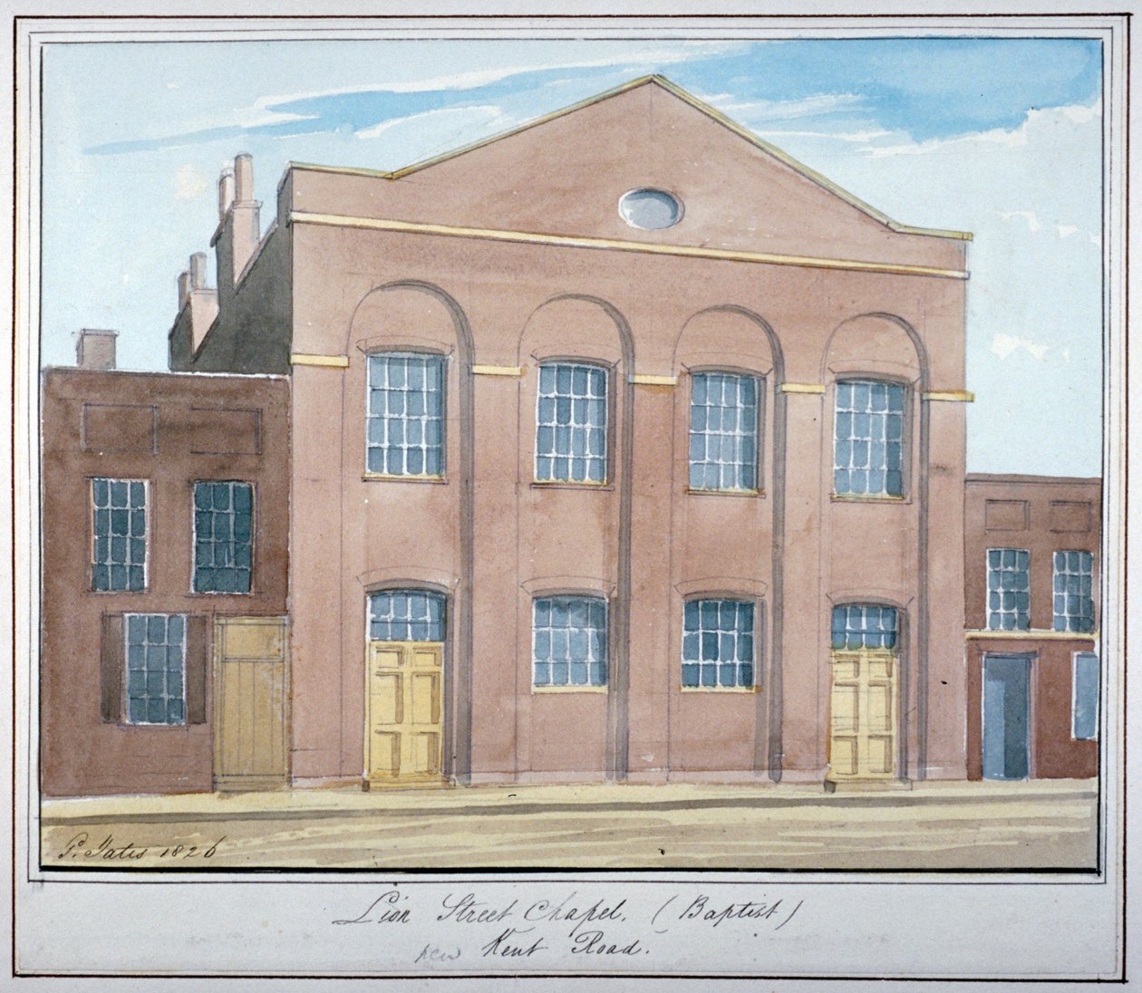 Lion Street Baptist Chapel, New Kent Roadin varrella, Southwark, Lontoo, 1826 tekijältä G Yates