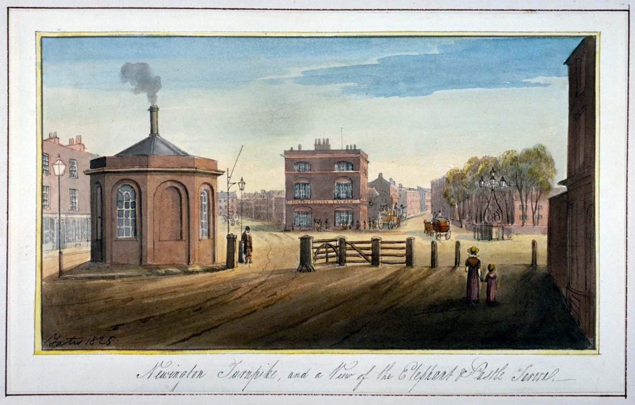 Newington Turnpike Newington Causewaylla, Southwark, Lontoo, 1825 tekijältä G Yates