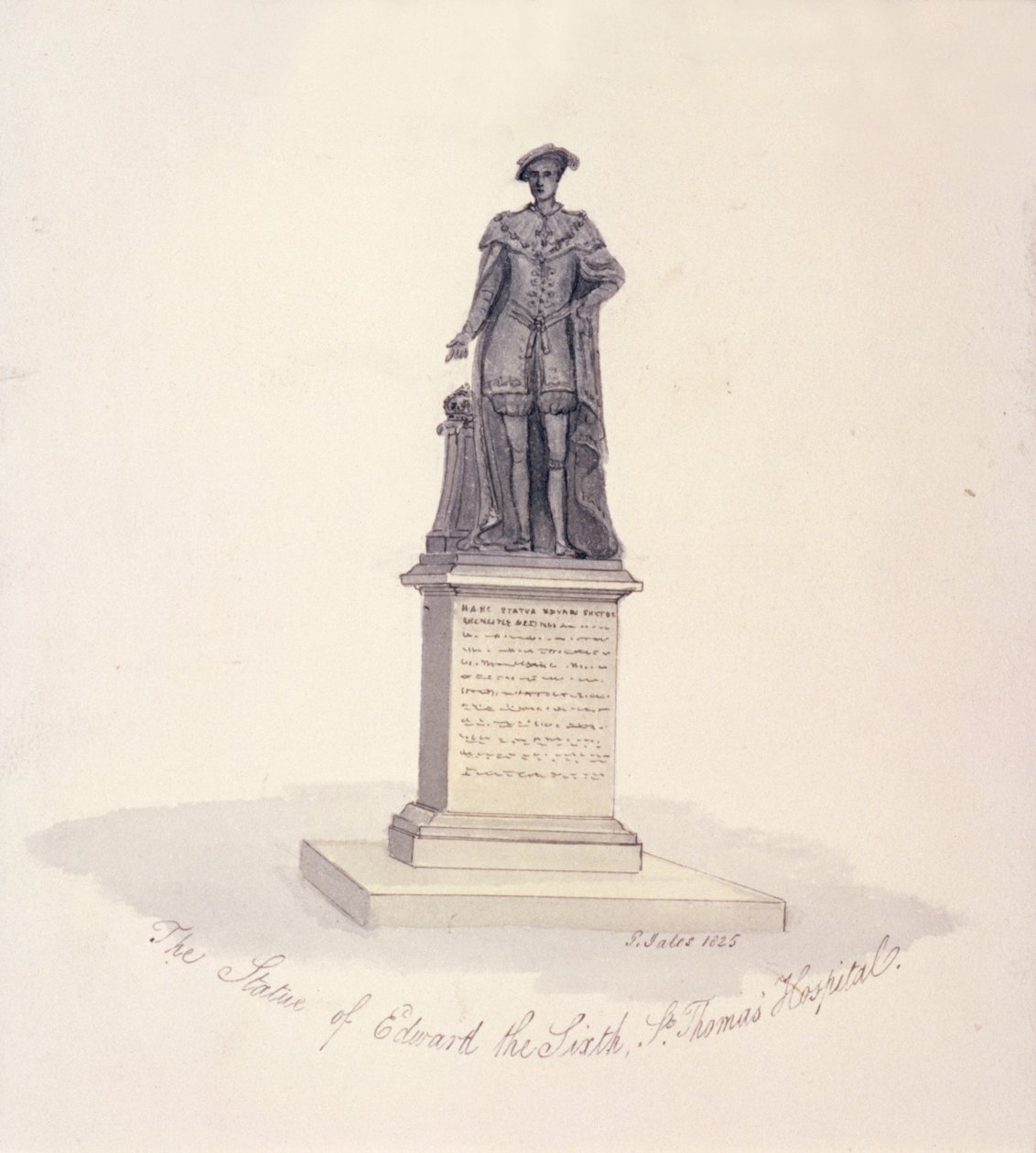 Edward VI:n patsas St Thomasin sairaalassa, Southwarkissa, Lontoossa, 1825 tekijältä G Yates