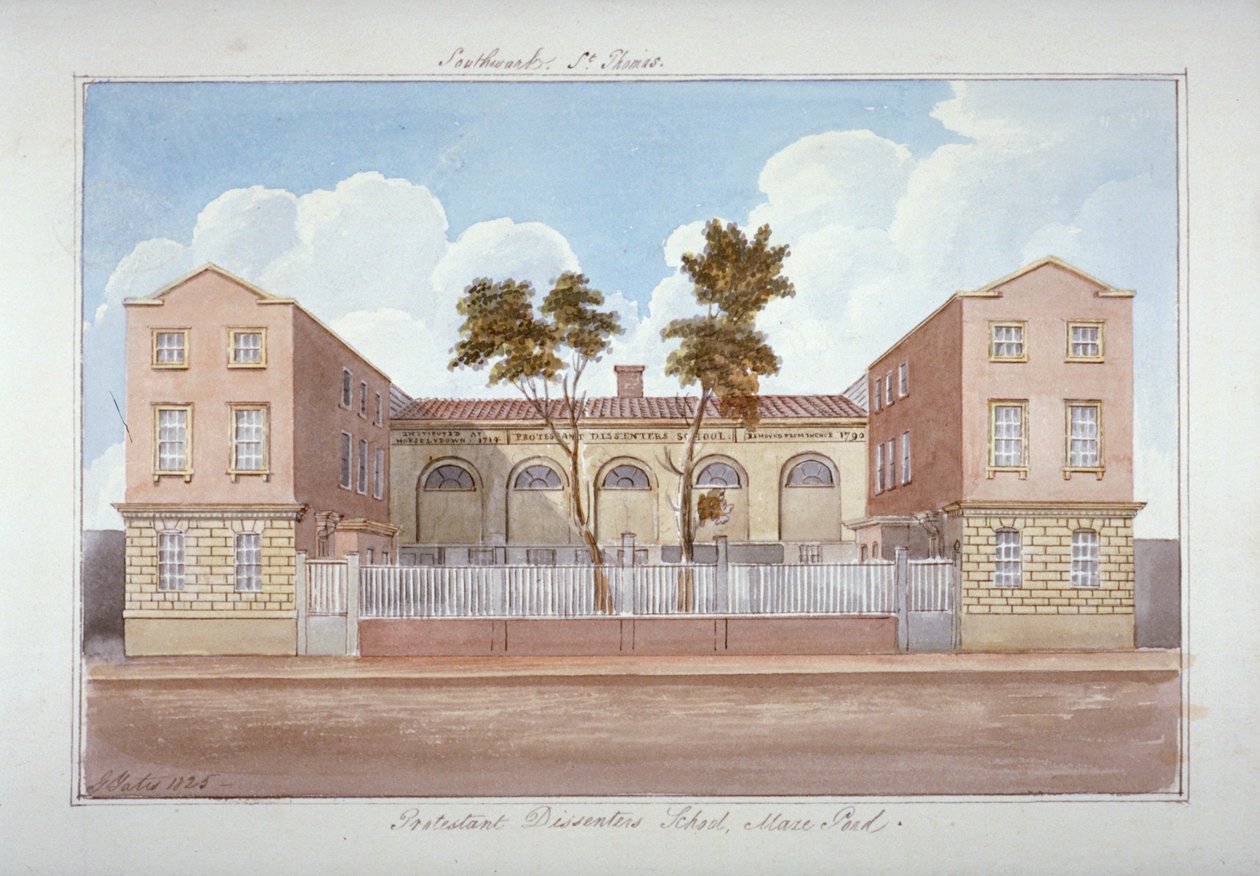 Protestanttisten toisinajattelijoiden koulu, Maze Pond, Bermondsey, Lontoo, 1825 tekijältä G Yates