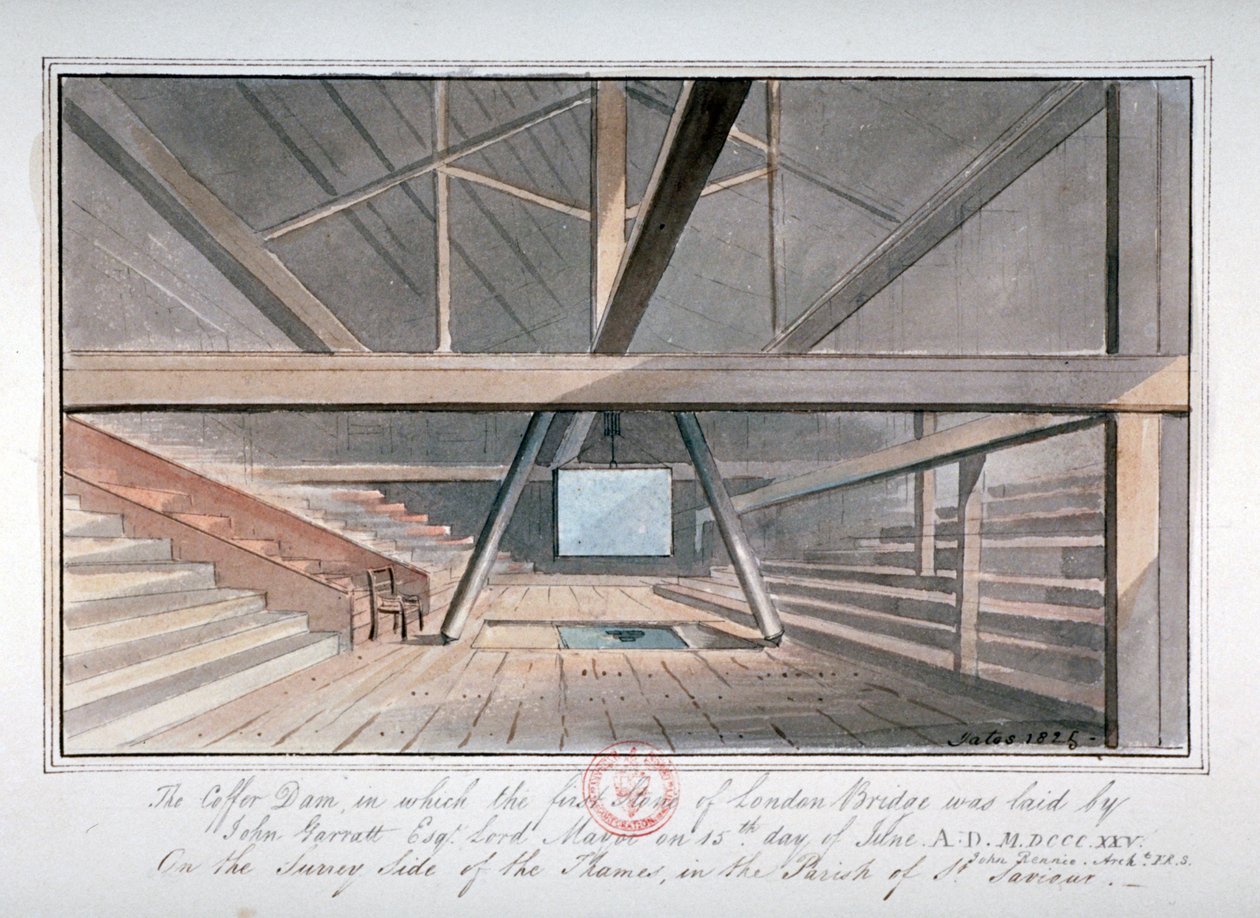 Näkymä London Bridgen perustalta, 1825 tekijältä G Yates