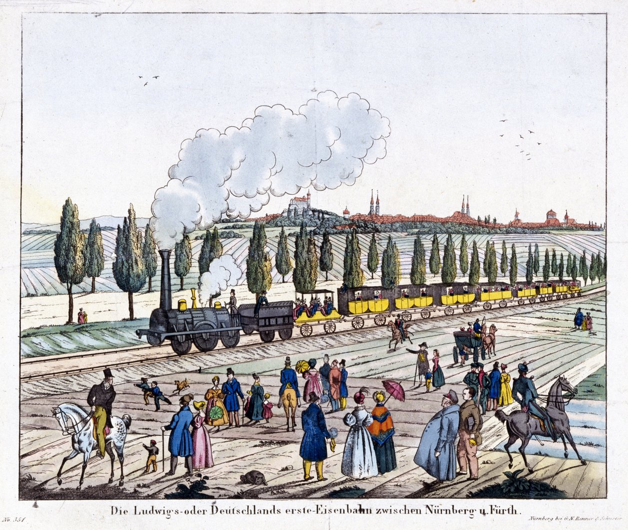 Nürnberg-Furth-rautatien avaaminen 7. joulukuuta 1835 tekijältä G. after Renner