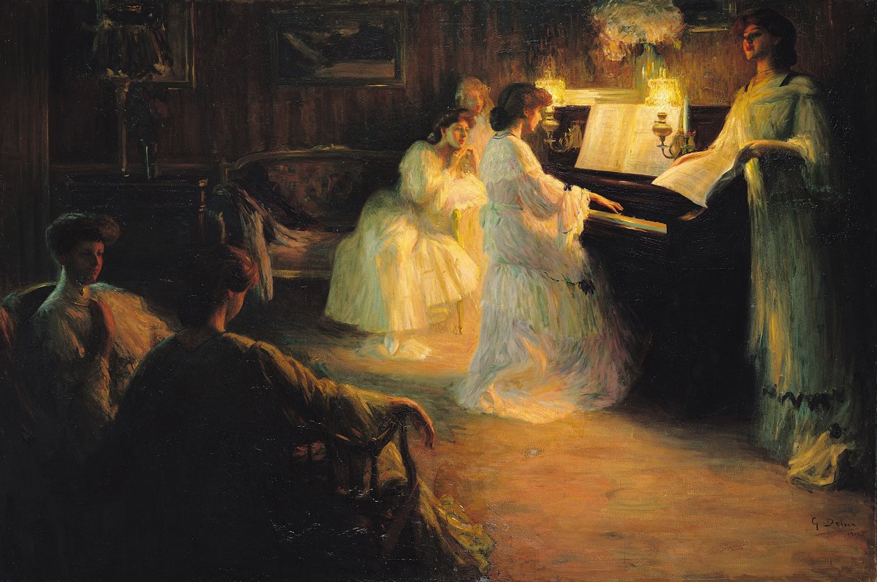 Nuoret tytöt pianon ääressä, 1906 tekijältä Gabriel Deluc