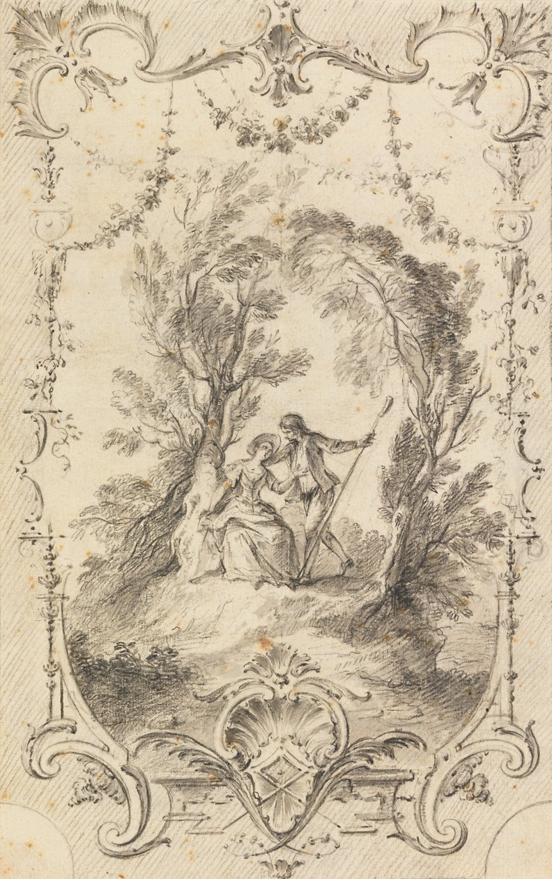 Eagar -paimen (valmisteleva piirustus levylle 247 LOeuvre gravé de Watteau