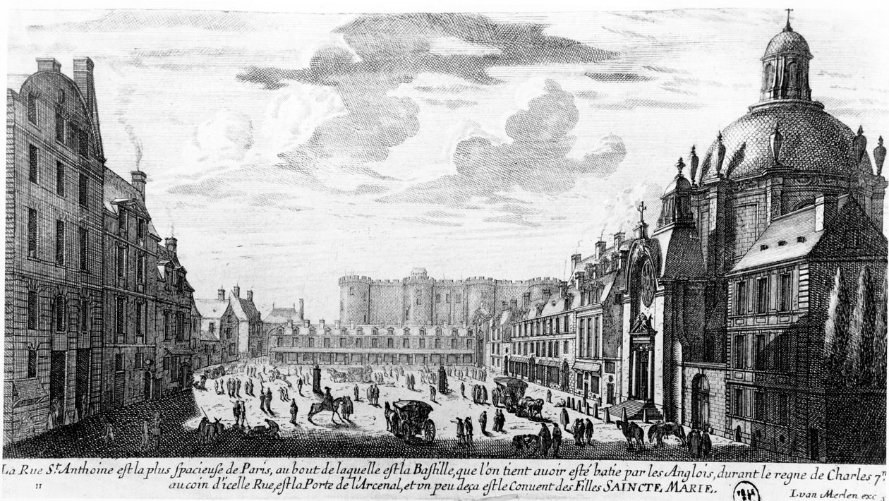 Rue St. Antoine, Bastille ja Visitandiinien luostari, Pariisi, n. 1660-1670 tekijältä Gabriel Perelle