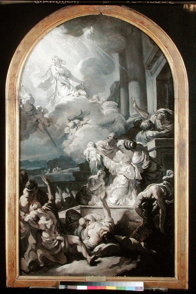 Pyhän Genevieven ihme, n. 1765 tekijältä Gabriel Francois Doyen