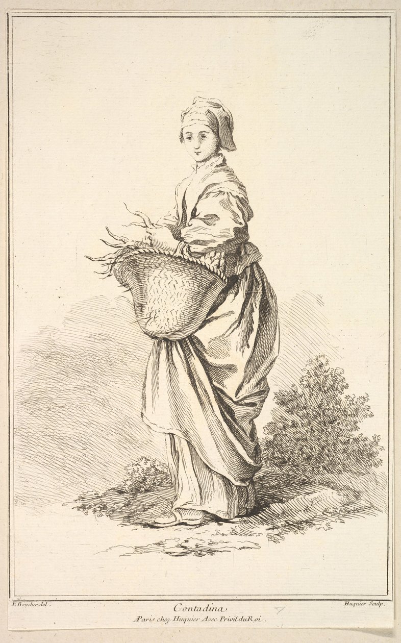Contadina, kokoelmasta erilaisia ​​ulkomaisia ​​hahmoja Keksijä F. Boucher P..., 1700-luku. tekijältä Gabriel Huquier