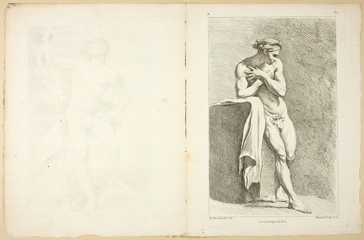 Figuuri (recto ja verso), Premier livre de figures d’Academies -kuviosta, osittain Royal Academyn professorien kaivertama tekijältä Gabriel Huquier