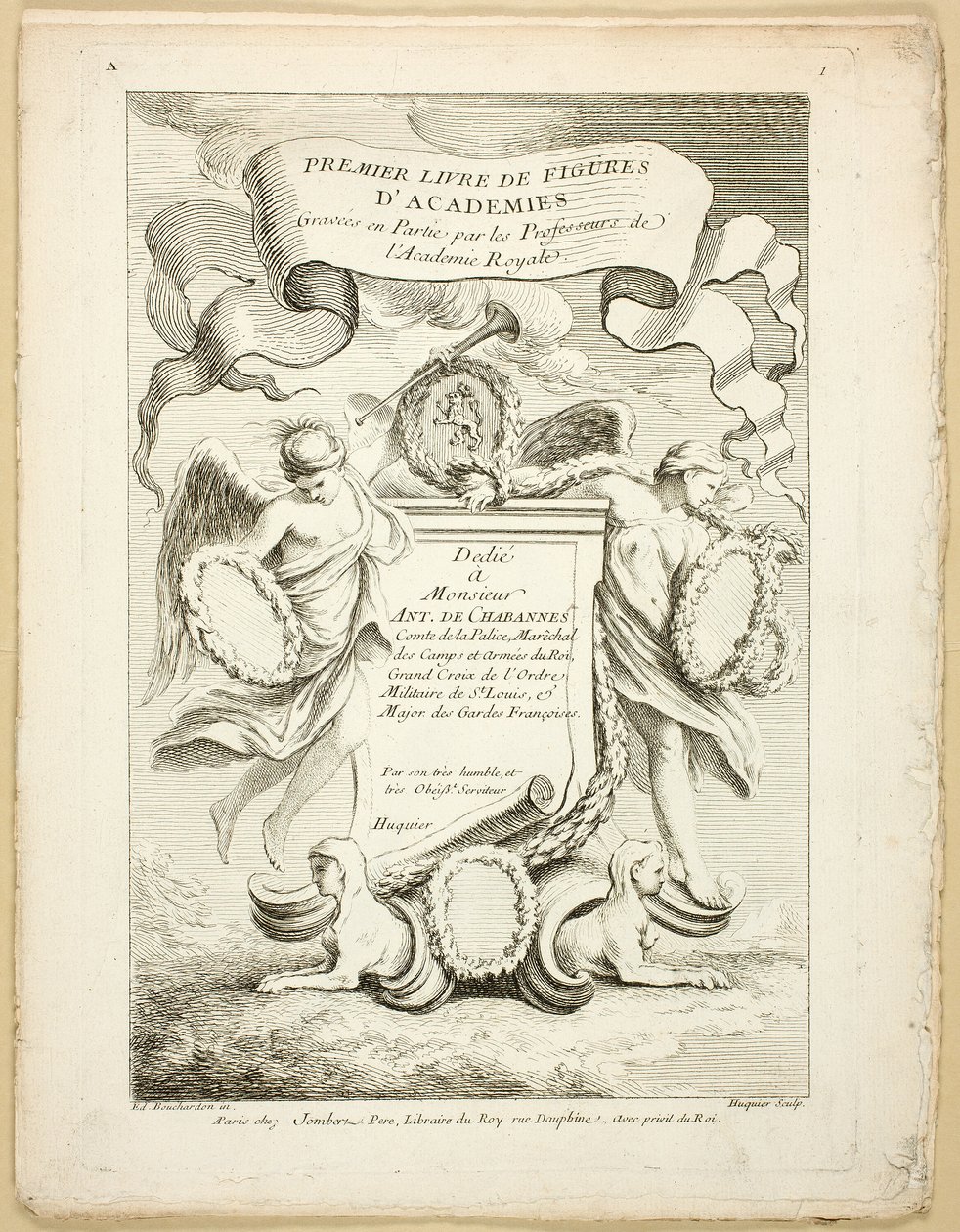 Figuuri (recto ja verso), Premier livre de figures d’Academies -kuviosta, osittain Royal Academyn professorien kaivertama tekijältä Gabriel Huquier