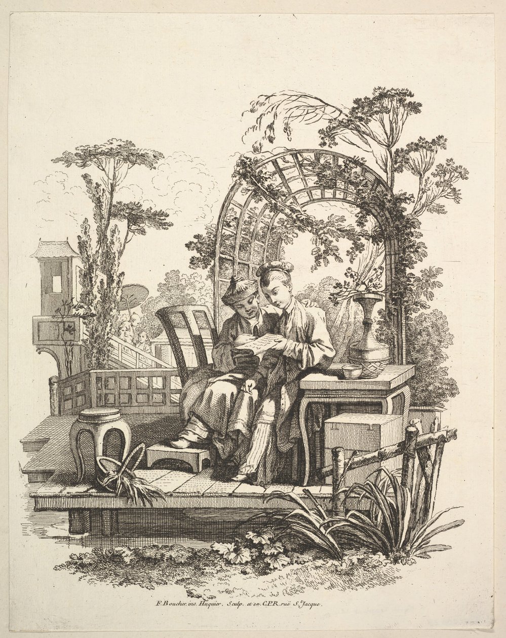 Mies ja nainen lukeminen, n. 1742. tekijältä Gabriel Huquier