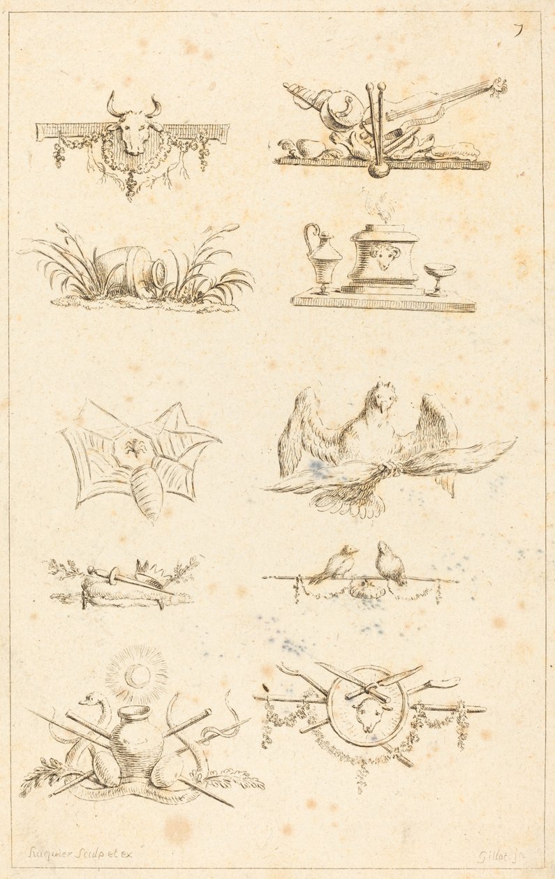Mallit Tail-piecesille: pl. 7 tekijältä Gabriel Huquier after Claude Gillot