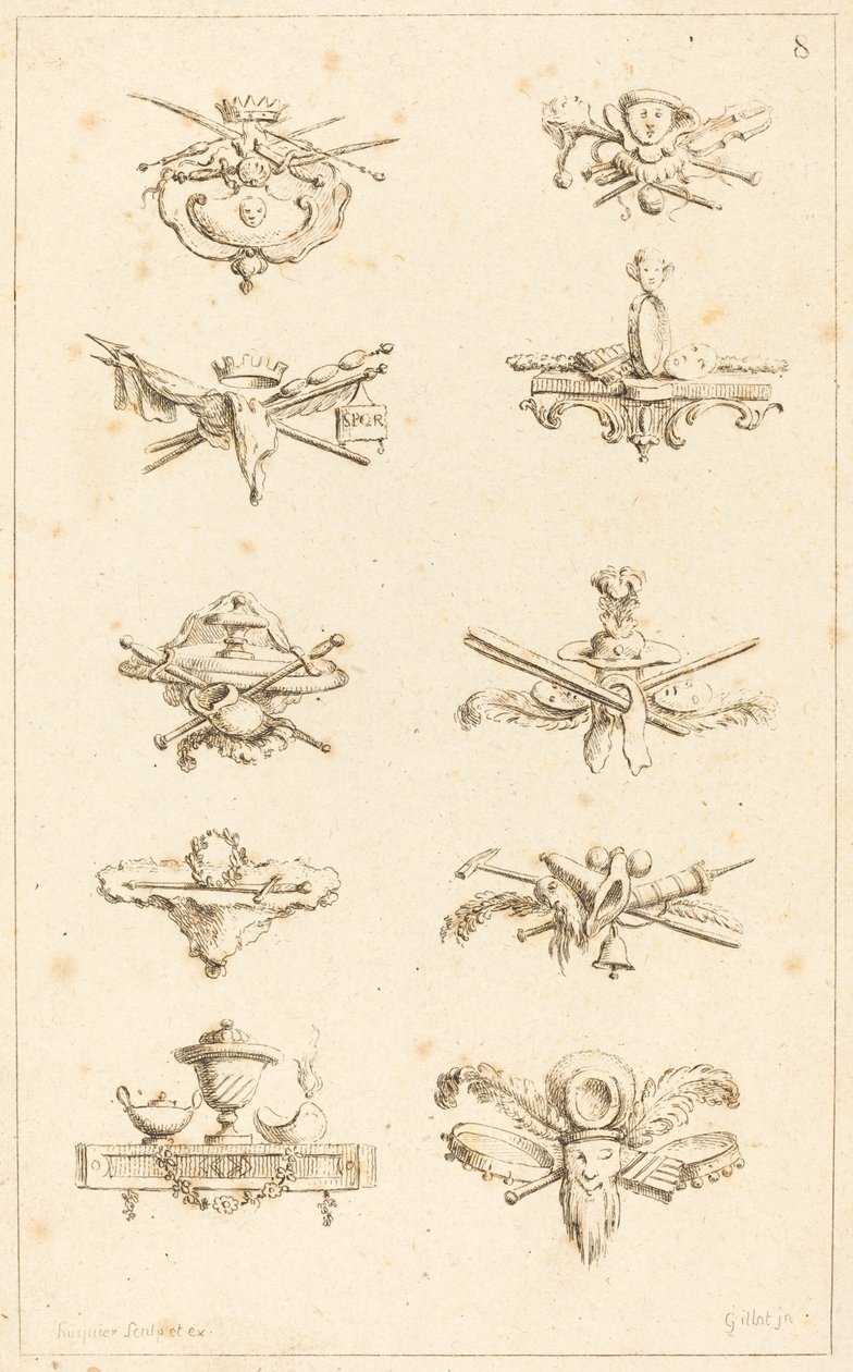 Mallit Tail-piecesille: pl. 8 tekijältä Gabriel Huquier after Claude Gillot