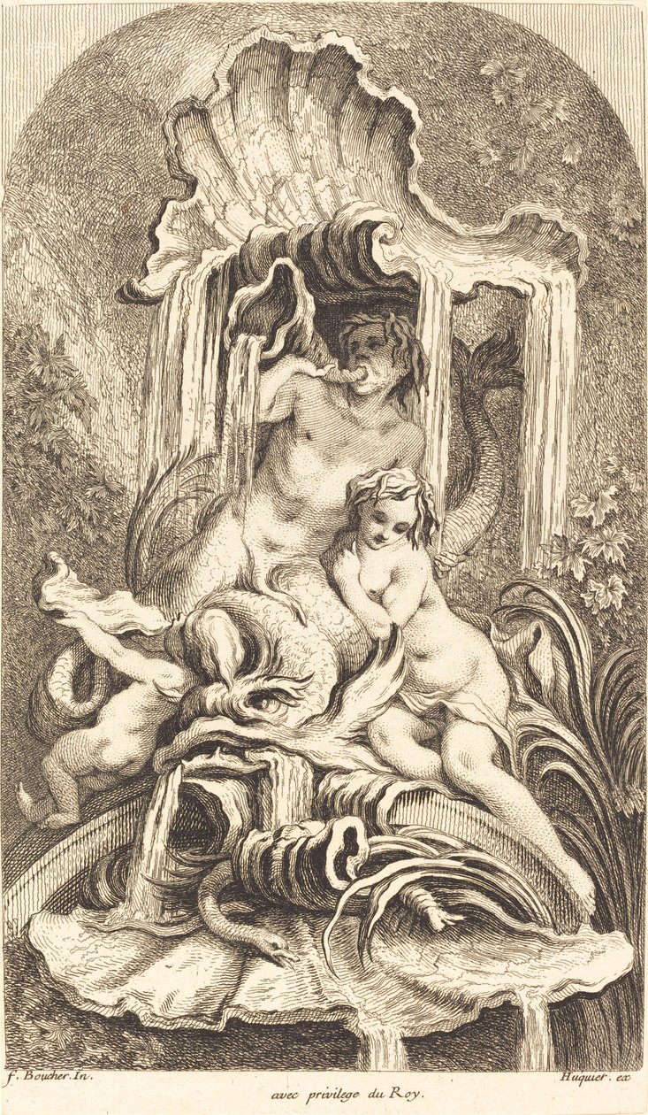 Triton ja Nymfi tekijältä Gabriel Huquier after François Boucher