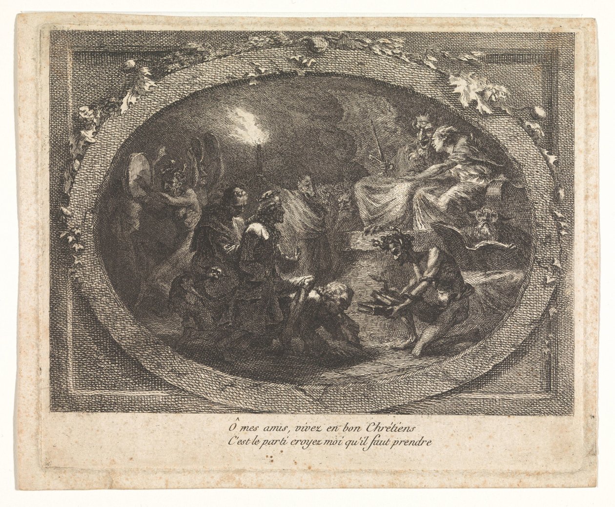 Voltaire saapui helvettiin tekijältä Gabriel Jacques de Saint Aubin (school of)