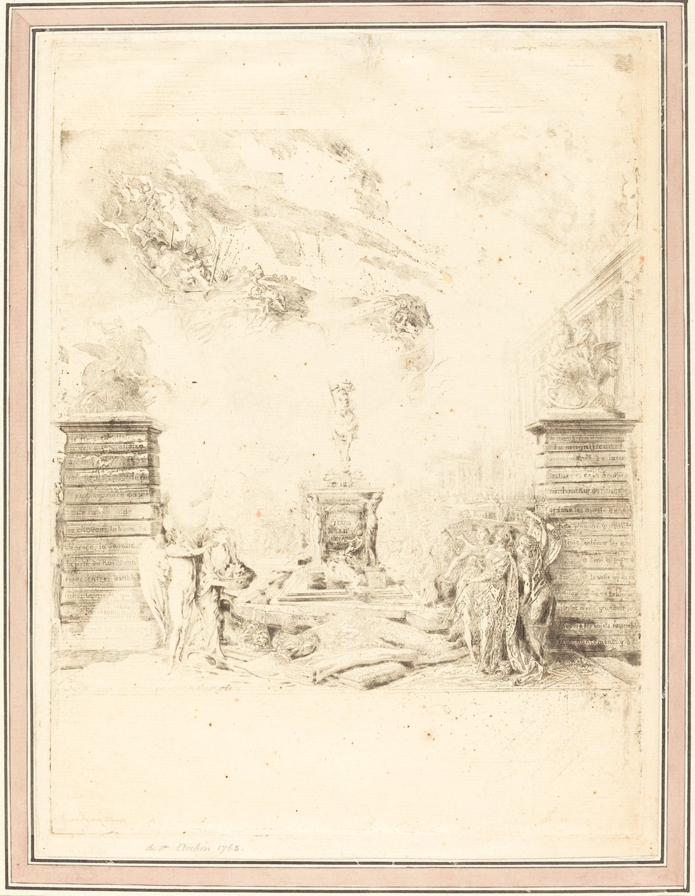Allegoria Ludvig XV:n patsaan pystyttämisestä (Allegoria alunperin perustamisesta tekijältä Gabriel Jacques de Saint Aubin
