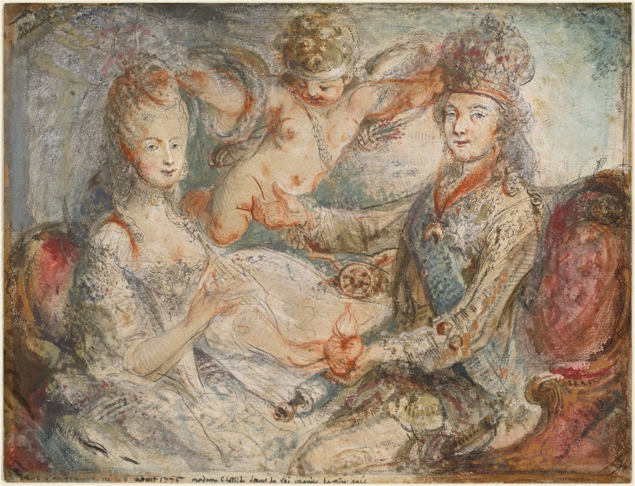 Ludvig XVI ja Marie-Antoinette, jonka kruunaa rakkaus tekijältä Gabriel Jacques de Saint Aubin