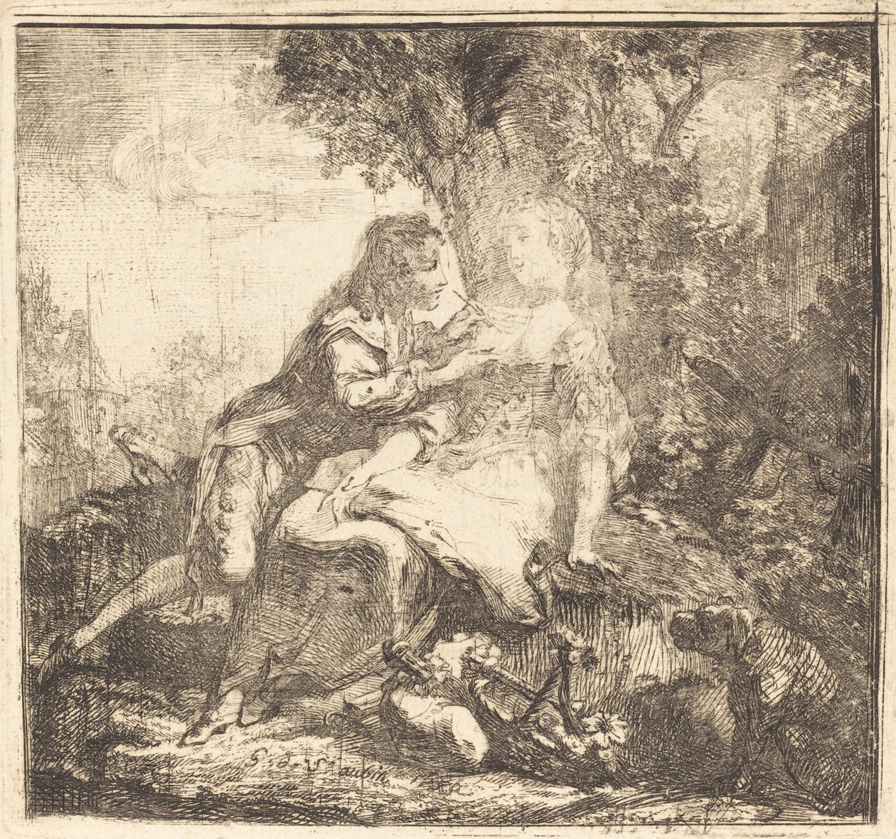 Kaksi rakastajaa tekijältä Gabriel Jacques de Saint Aubin