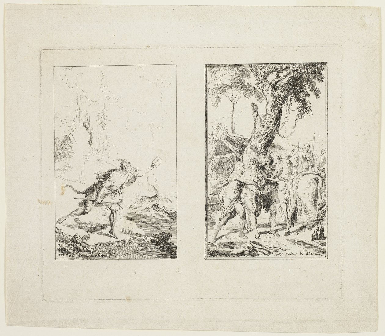 Chevalier Bossun "New Voyages to the West Indies" vinjetit tekijältä Gabriel Jacques de Saint Aubin
