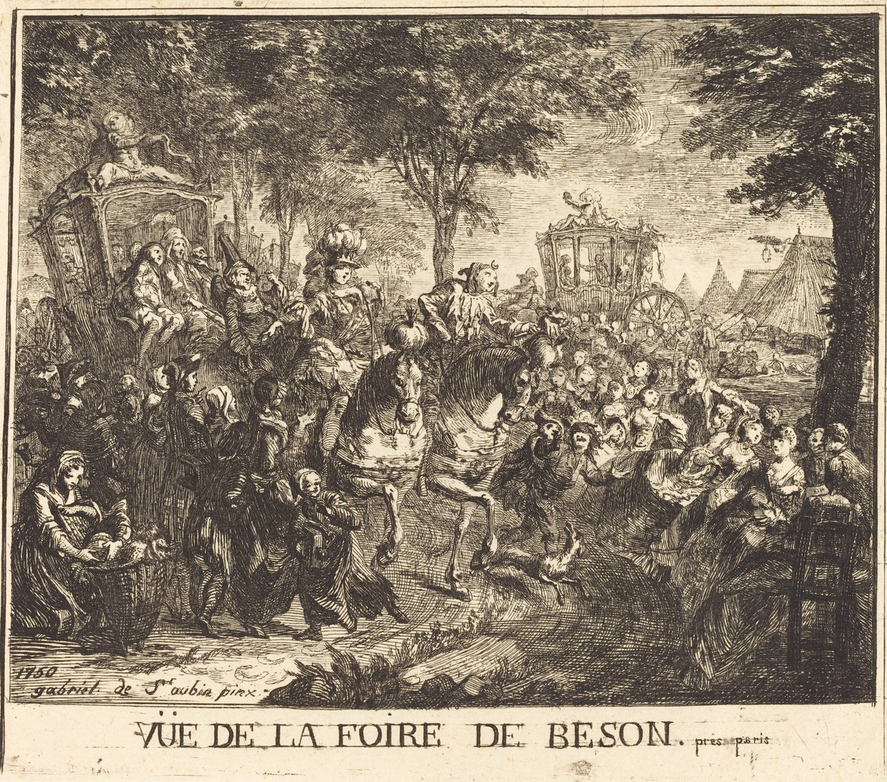 Näkymä Bezonsin messuille tekijältä Gabriel Jacques de Saint Aubin