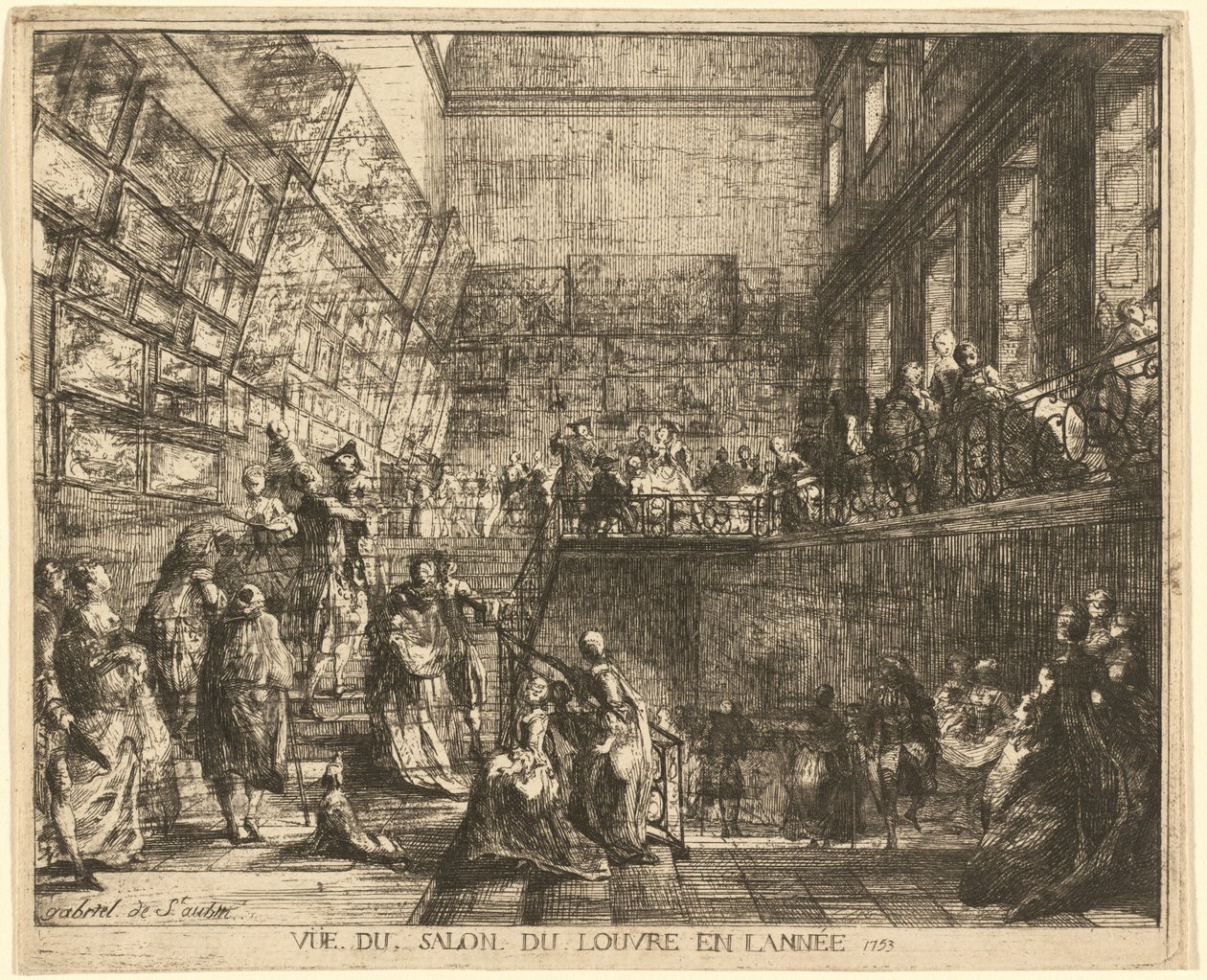 Näkymä Salon du Louvresta vuonna 1753 tekijältä Gabriel Jacques de Saint Aubin