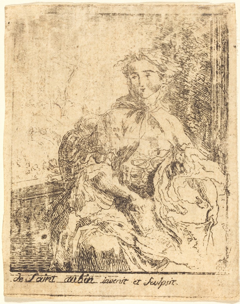 Nuori nainen terassilla tekijältä Gabriel Jacques de Saint Aubin