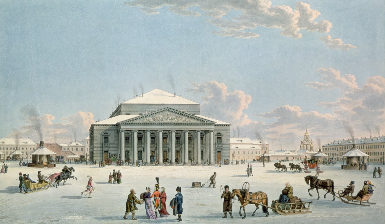 Bolshoi-teatteri, Pietari, Gabriel tai Matthias Lory, noin 1800, Johann Georg de Mayrin maalauksen mukaan, noin 1790 (kaiverrus). tekijältä Gabriel L. & Lory Mathias G. (1784 1846) Lory