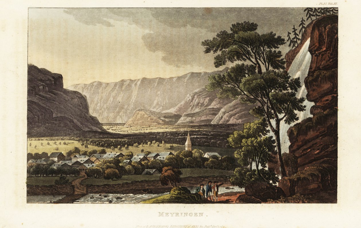 Vista de la ciutat de Meiringen i les cascades de Reichenbach, Cantó de Berna, Suïssa finlandesa tekijältä Gabriel Ludwig (after) Lory