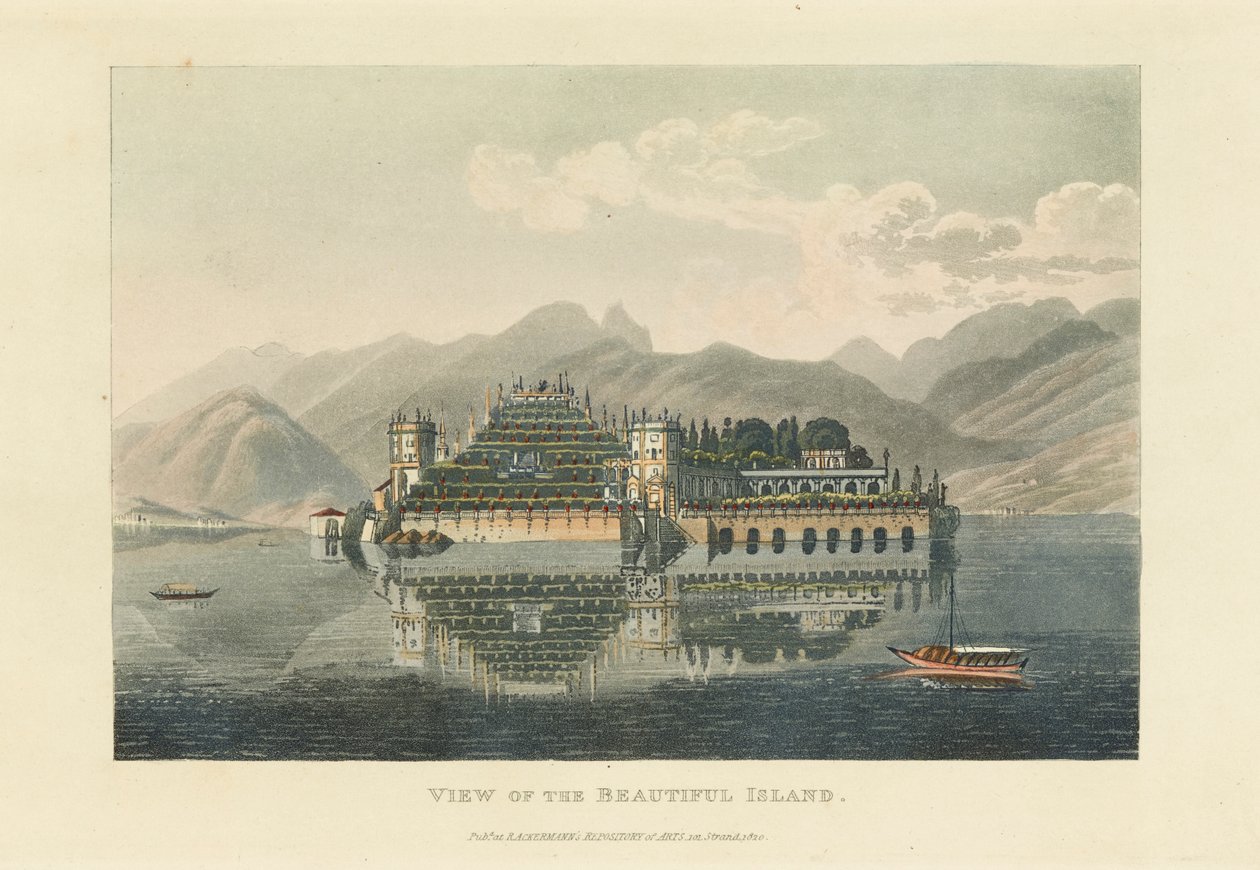 Näkymä kauniille Isola Bella -saarelle, Lago Maggioressa, ennen vuotta 1820. tekijältä Gabriel Ludwig Lory