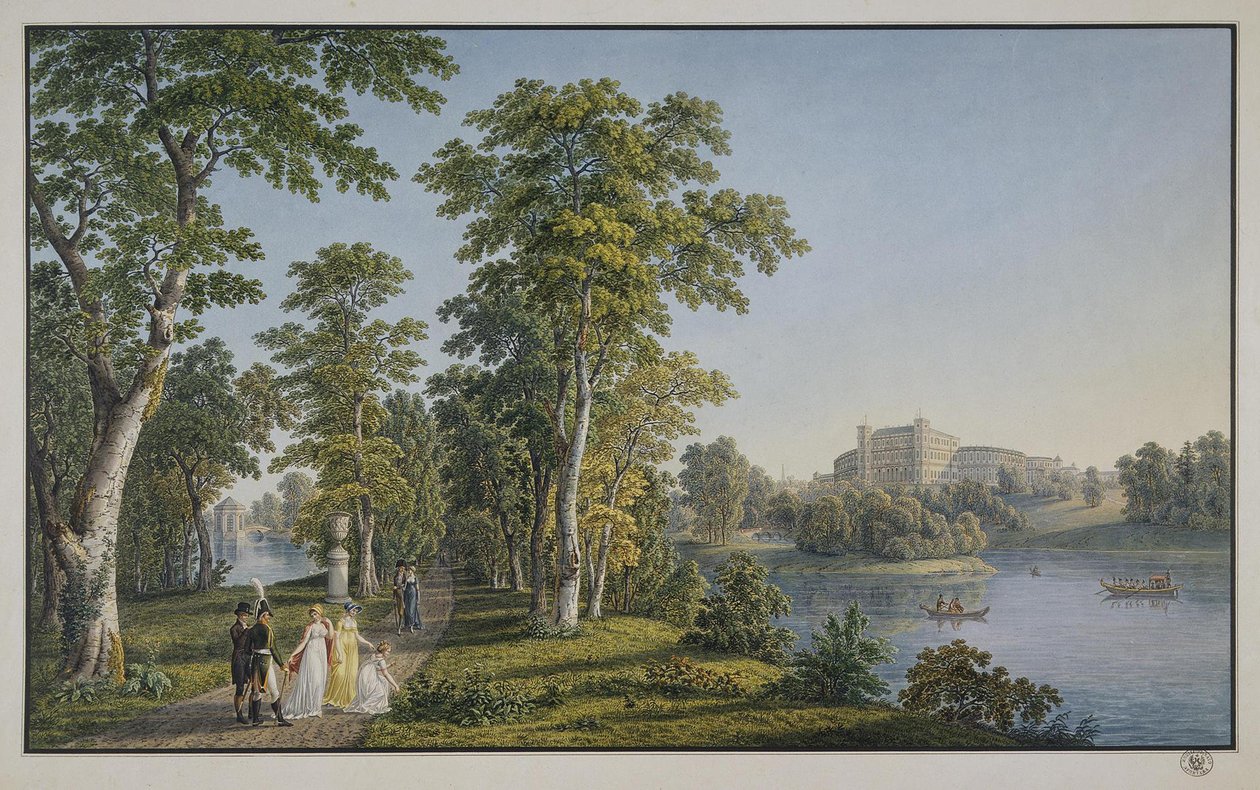 Näkymä Gatchinan palatsille puistosta, 1753 tekijältä Gabriel Ludwig Lory the Elder