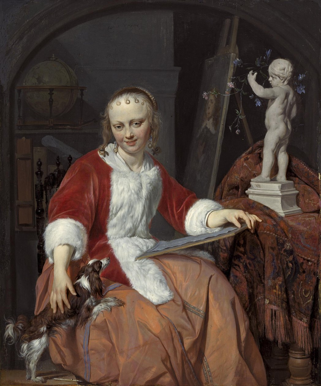 Isabella de Wolffin (....-1718) muotokuva taiteilijana. tekijältä Gabriel Metsu