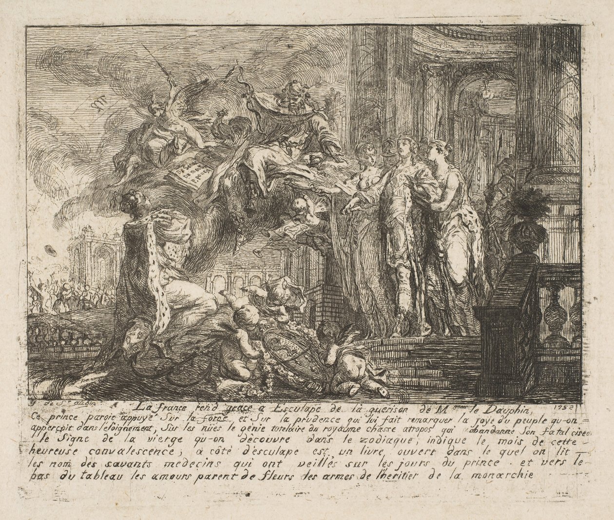 Allegoria Dauphinin toipumisesta, 1752. tekijältä Gabriel de Saint Aubin