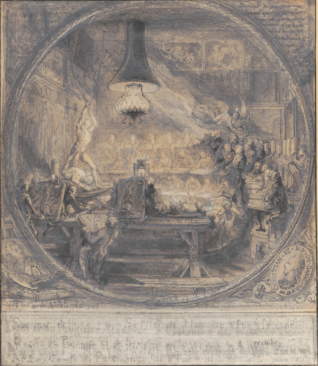 Kuningas Christian VII:n vierailu Det kgl. Ranskan taideakatemia Pariisissa 8.11. 1768. tekijältä Gabriel de Saint Aubin