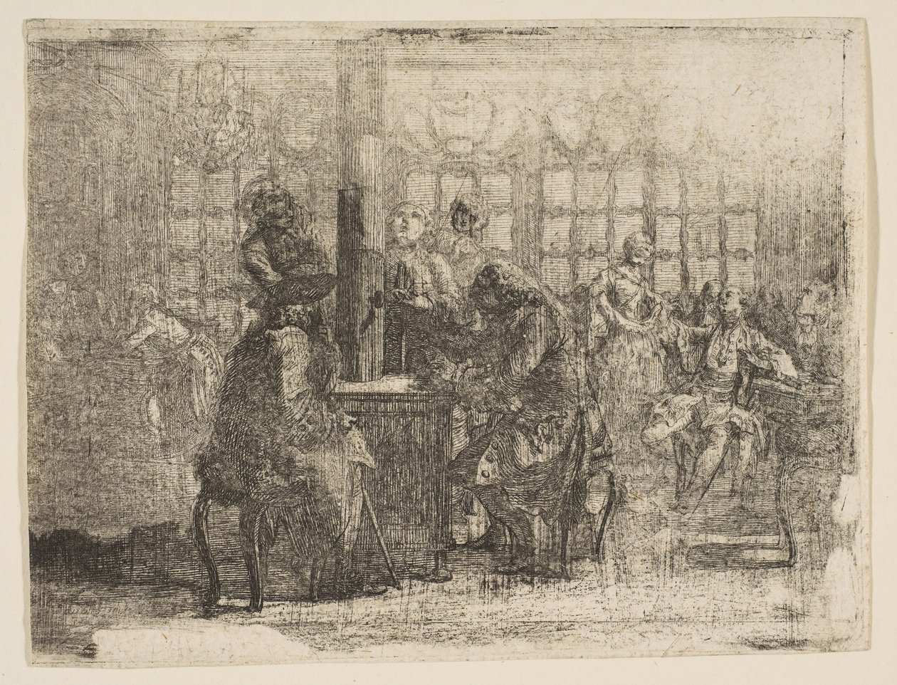 Les Nouvellistes, 1752. tekijältä Gabriel de Saint Aubin