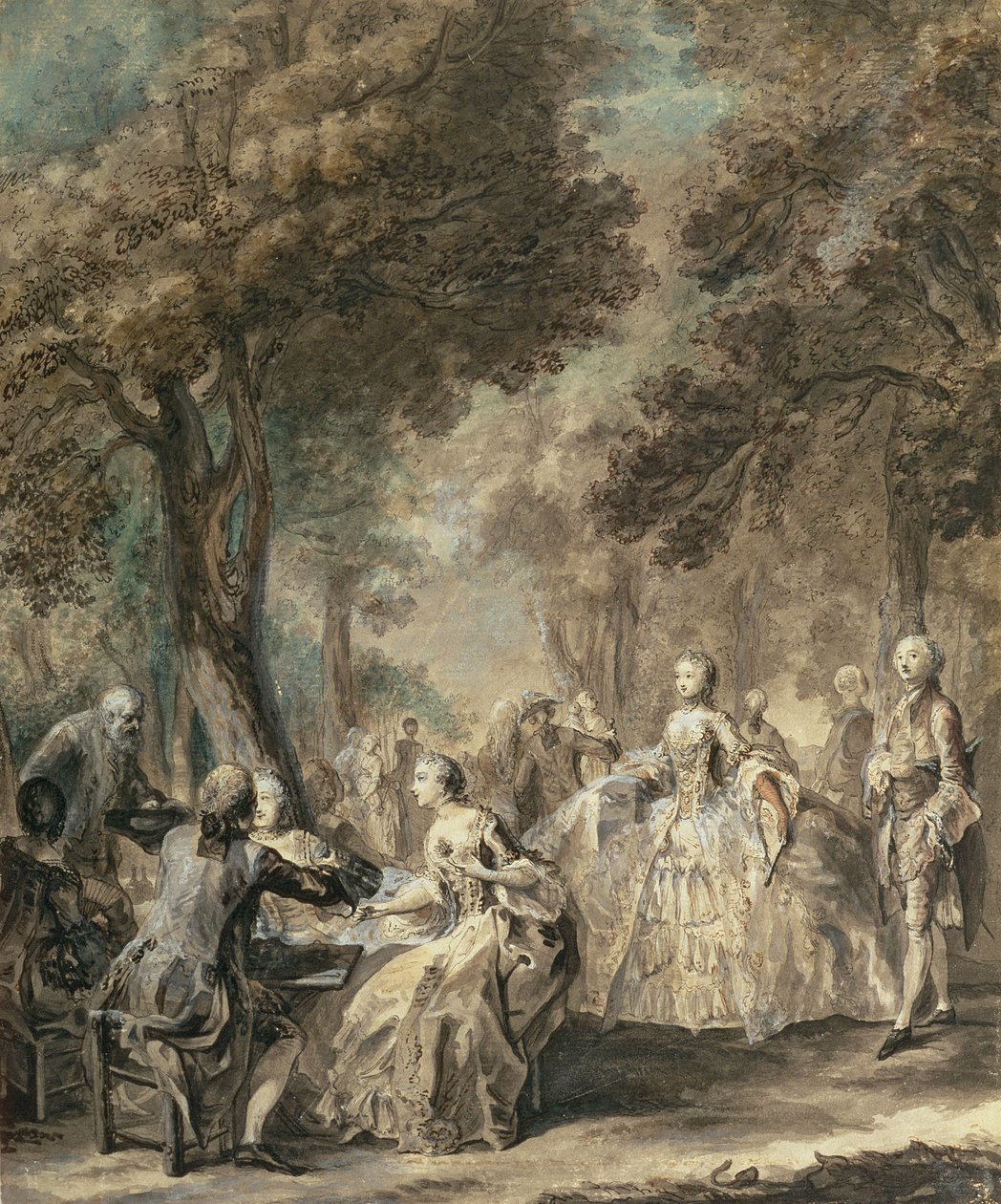 Pariisilaiset kävelylle, 1760-1 (kynä ja muste, pesu, wc ja guassi) tekijältä Gabriel de Saint Aubin