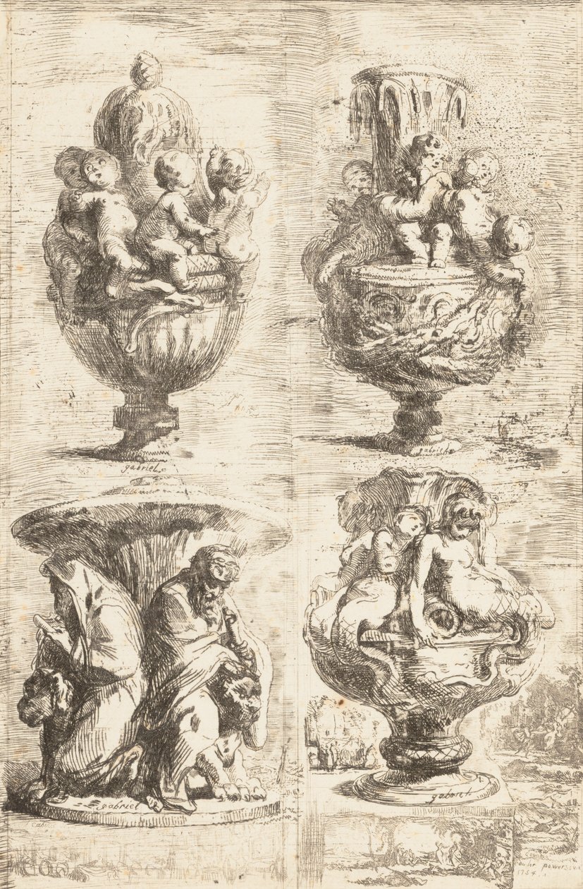 Neljä maljakkoa, 1754. tekijältä Gabriel de Saint Aubin