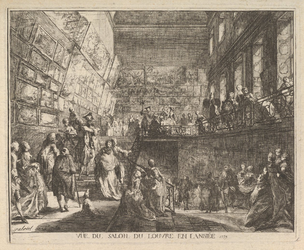 Näkymä Salon du Louvresta vuosina 1753, 1753. tekijältä Gabriel de Saint Aubin