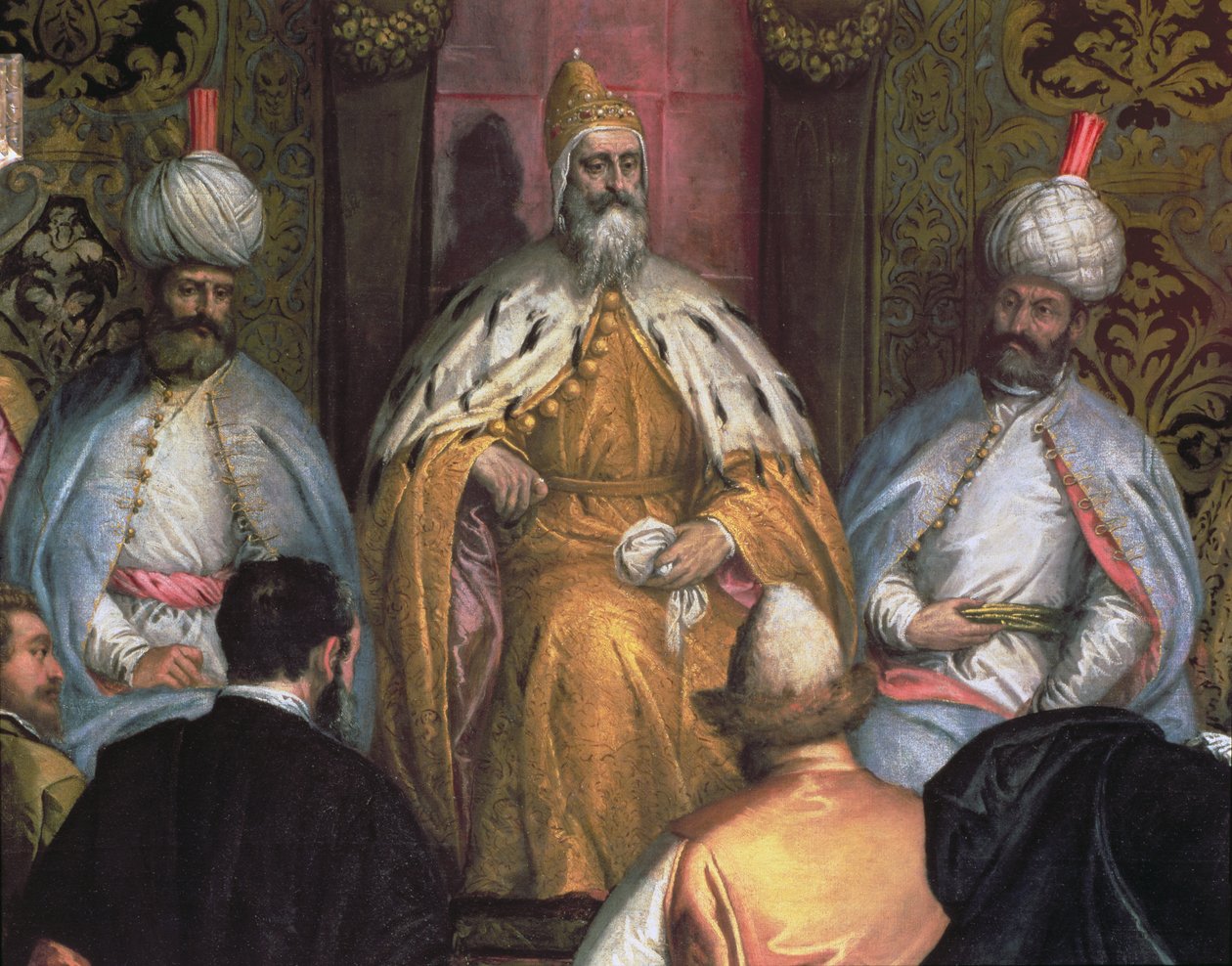 Doge Marino Grimani (hallinnassa 1595-1605) Persian suurlähettilään vastaanottaminen (yksityiskohta) tekijältä Gabriele Caliari
