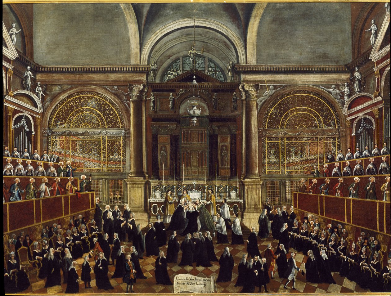 Nunnan pukeutumisseremonia San Lorenzon kirkossa Venetsiassa Yksityiskohta Gabriele Bellan (1730-1799) maalaus 1789 Koko 94x148 cm Venice Fondazione “” Querini Stampalia”” tekijältä Gabriele Bella
