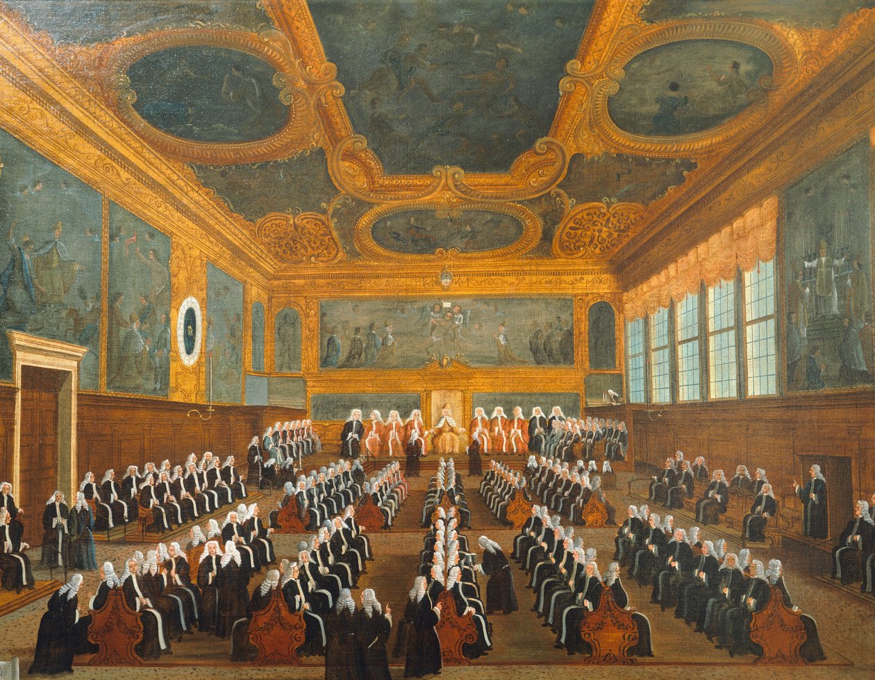 Pregadin neuvosto, Gabriel Bella (1730-1799), öljy kankaalle, 96x149 cm tekijältä Gabriele Bella