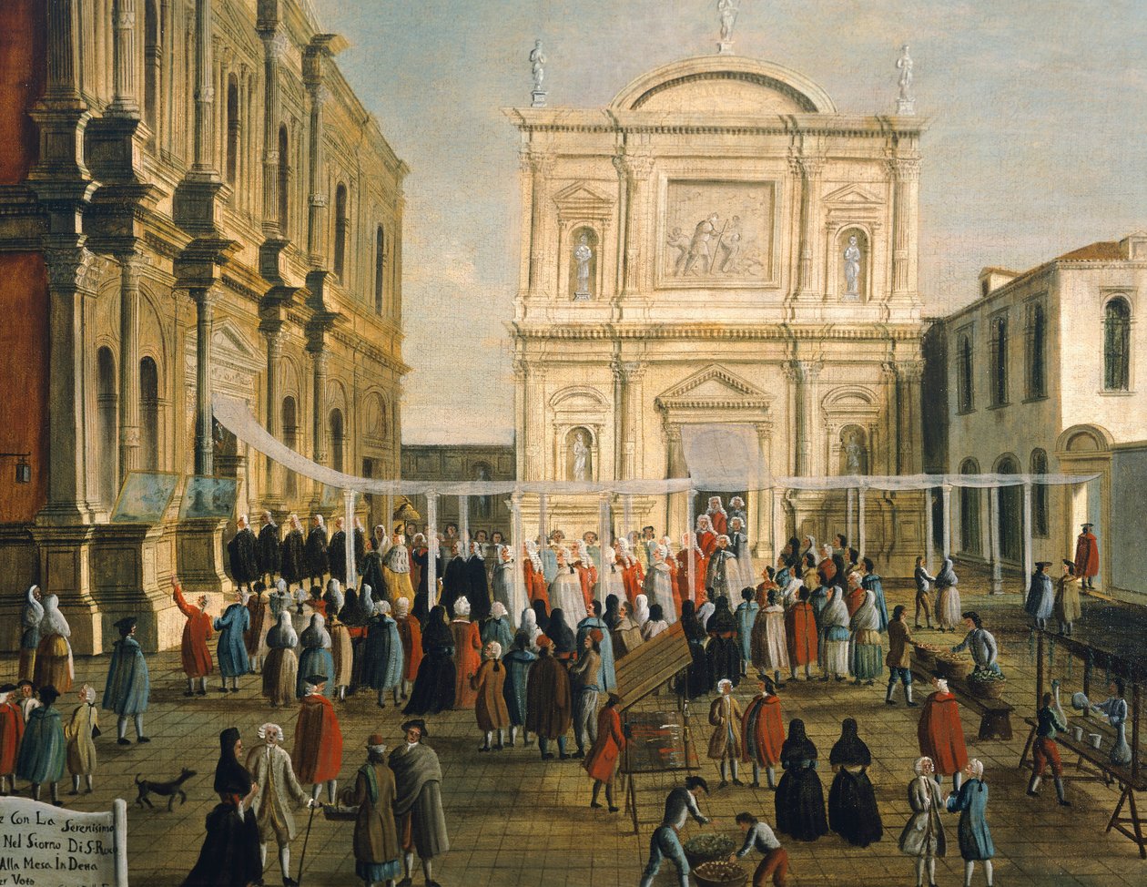 Doge ja herrat San Roccon kirkossa pyhänä päivänä, kirjoittanut Gabriel Bella (1730-1799) Öljy kankaalle, 92,5x145,5 cm, yksityiskohta tekijältä Gabriele Bella
