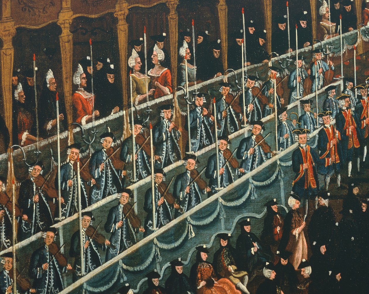 Dogen tarjoama lounas San Benito Theatressa pohjoisen Venetsian prinssien kunniaksi, kirjoittaja Gabriel Bella (1730-1799), öljy kankaalle, Yksityiskohta tekijältä Gabriele Bella