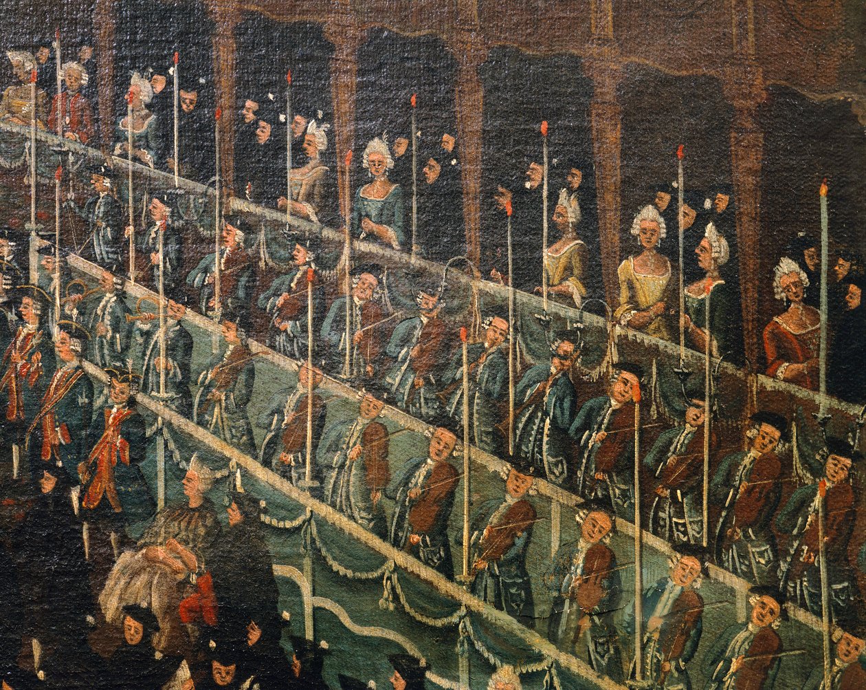 Muusikot, yksityiskohta lounaalla San Benito -teatterissa, jonka Doge tarjoaa pohjoisen Venetsian prinssien kunniaksi, Gabriel Bella (1730-1799), Öljy kankaalle tekijältä Gabriele Bella