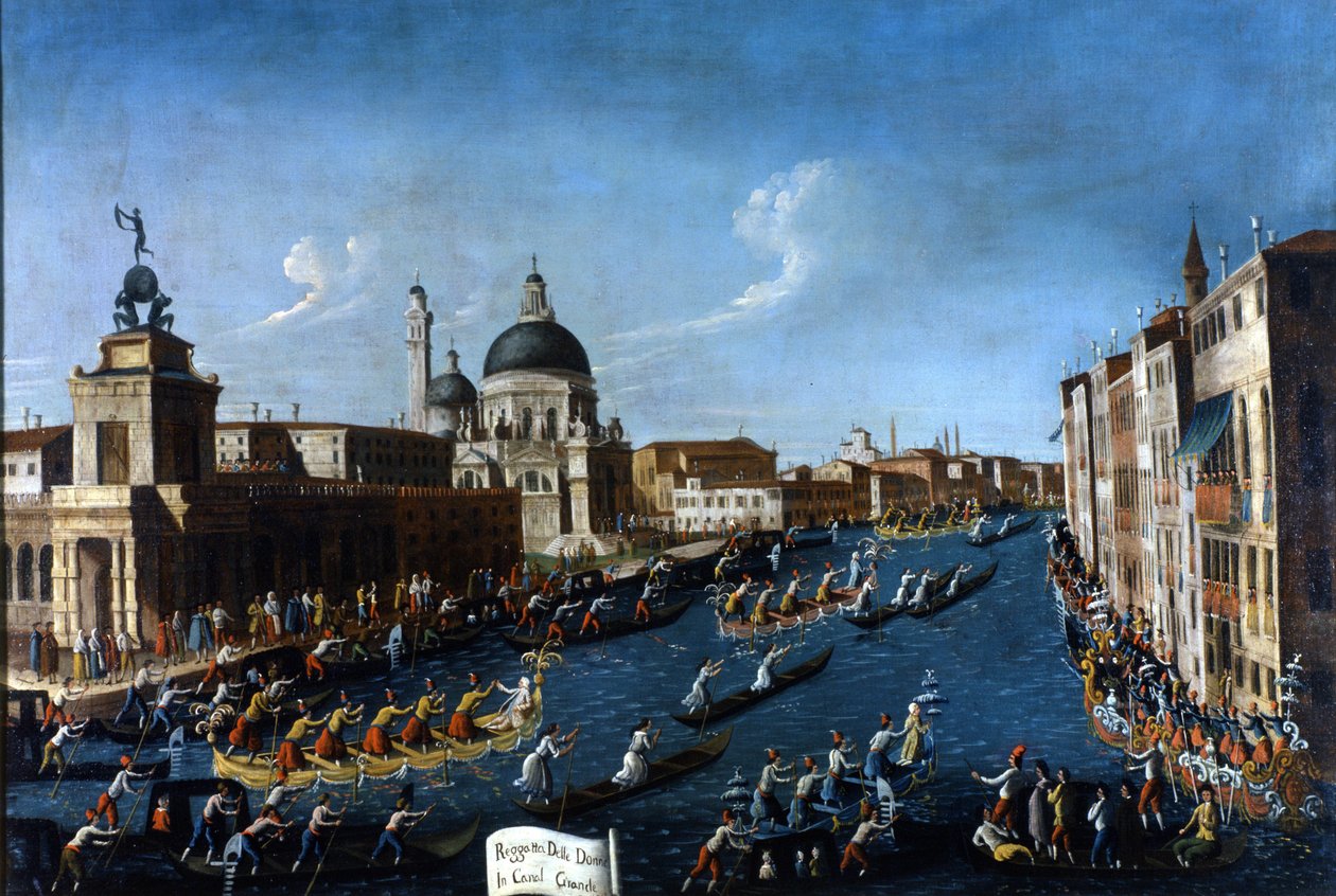 Venetsian naisten regatta Grand Canalilla. Gabriel Bellan maalaus. 1700-luvun toinen puoli. Venetsian Raccolta Querini - Stampalia tekijältä Gabriele Bella